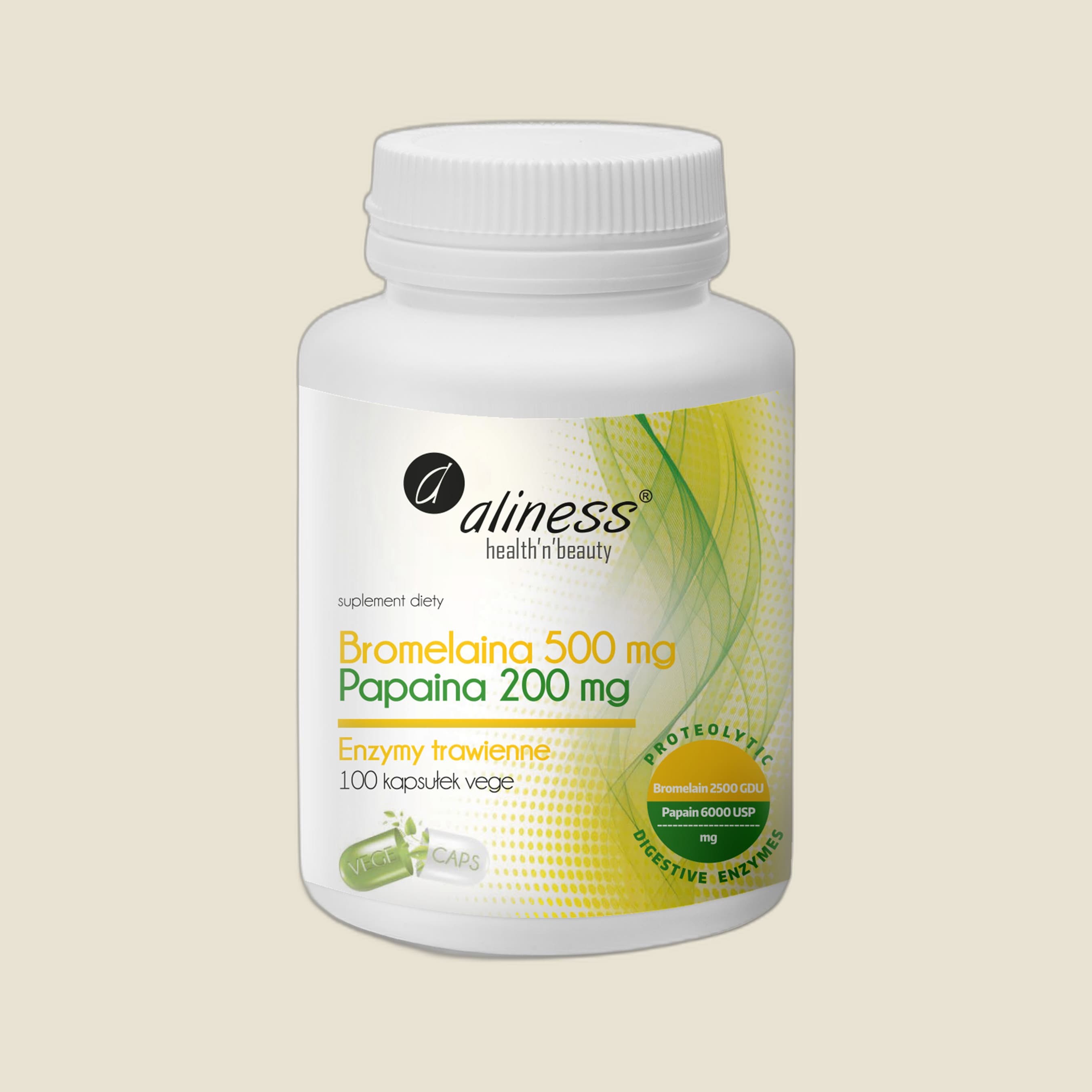 Bromelaina 500 mg/Papina 200 mg x 100 VEGE kaps.