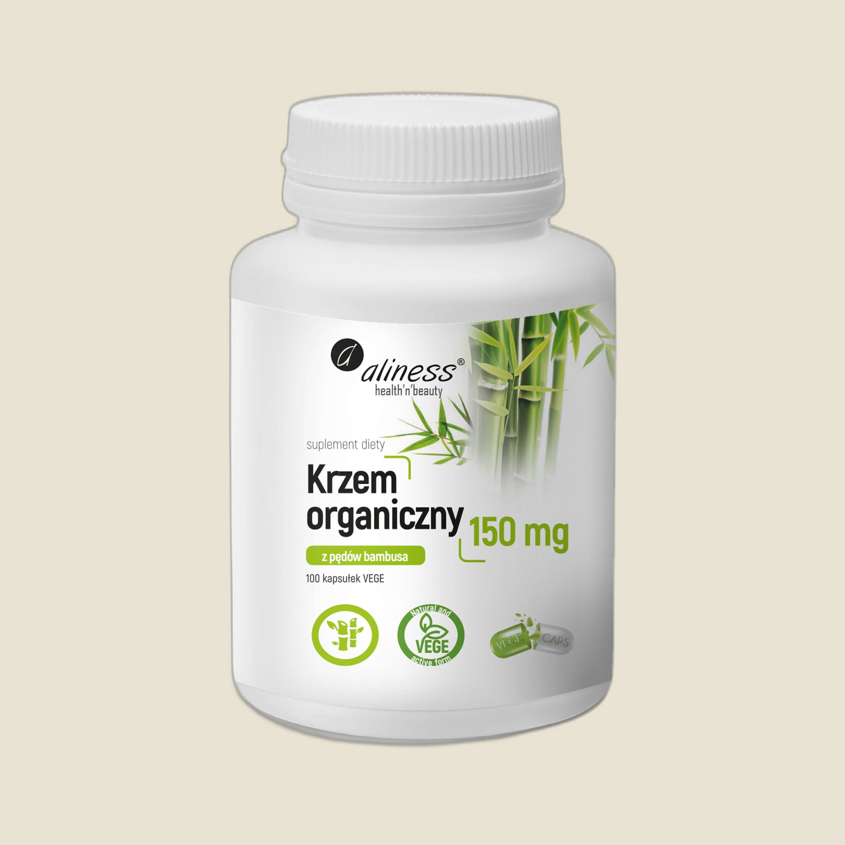 Krzem organiczny z pędów bambusa 150 mg x 100 Vege caps.